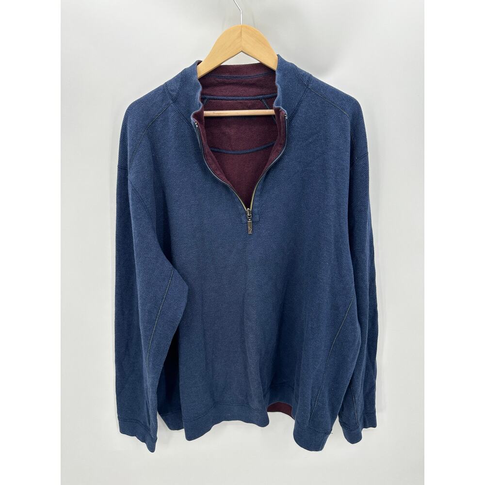 Tommy Bahama Mens Blue Long Sleeve Quarter Zip Knit Pullover‎ Sweater 2XL